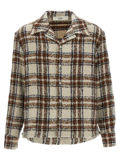 Shirt by SÉFR for men in marabou acrylic virgin wool multicolor, pearl & patterned, featuring a nuanced and nuanced v-neck neckline for a sophisticated finish.