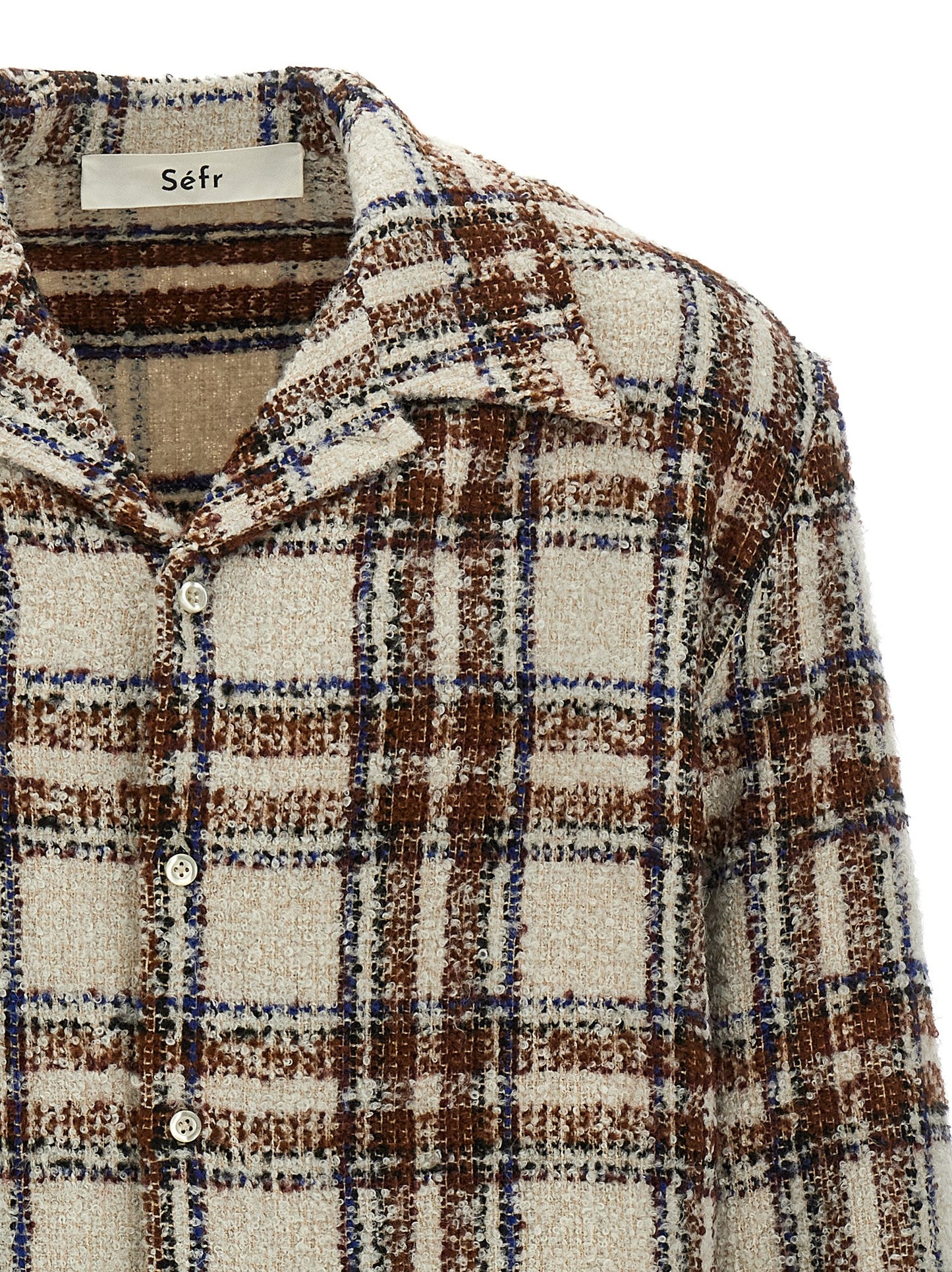 Shirt by SÉFR for men in marabou acrylic virgin wool multicolor, pearl & patterned showcases a sublime silhouette, artfully detailed with a sublime v-neck neckline and for a sophisticated, sublime finish.