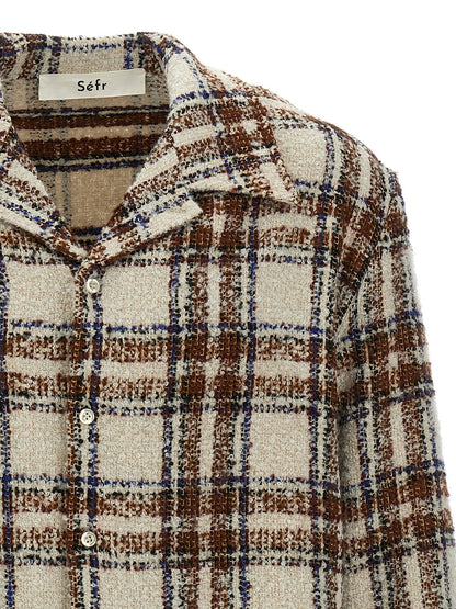 Shirt by SÉFR for men in marabou acrylic virgin wool multicolor, pearl & patterned showcases a sublime silhouette, artfully detailed with a sublime v-neck neckline and for a sophisticated, sublime finish.