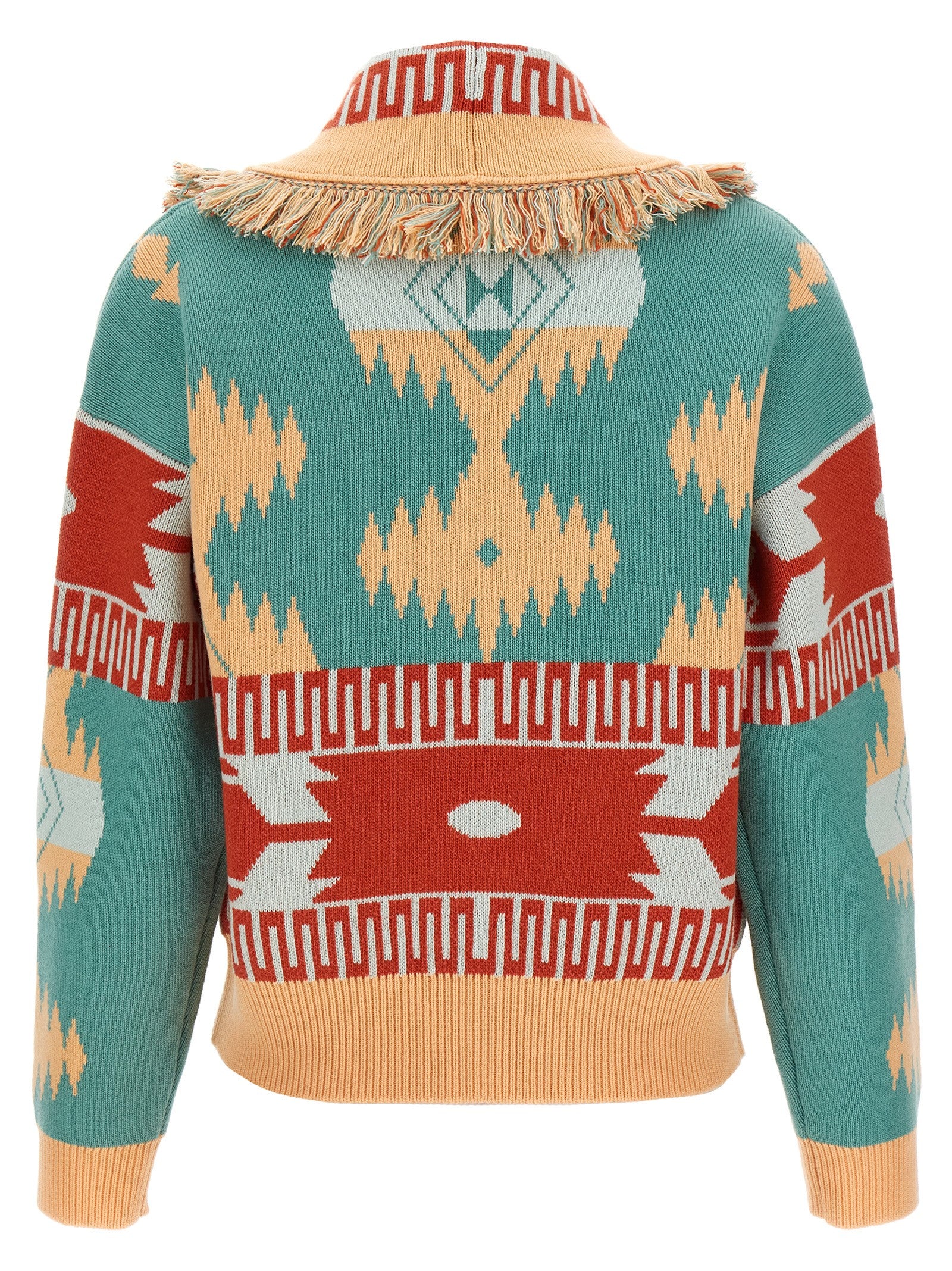 Cardigan by Alanui for women in cashmere virgin wool multicolor & jacquard showcases a luxurious silhouette, meticulously detailed with a sophisticated shawl-collar neckline and for a refined finish.
