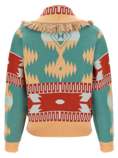 Cardigan by Alanui for women in cashmere virgin wool multicolor & jacquard showcases a luxurious silhouette, meticulously detailed with a sophisticated shawl-collar neckline and for a refined finish.