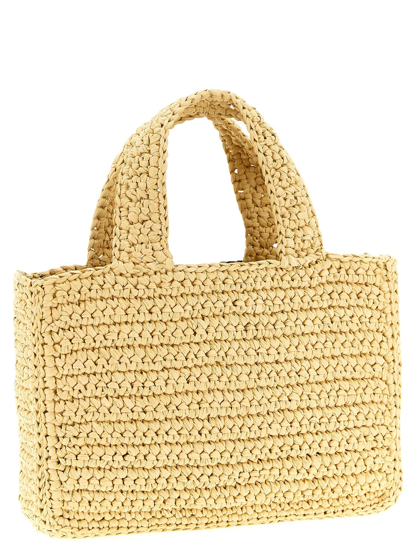 Valentino Garavani Crochet Viva Superstar V Logo Raffia Polyester Polyurethane Python Leather Small Shopper Tote Bag - Black Signature