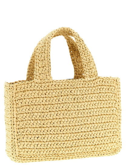 Valentino Garavani Crochet Viva Superstar V Logo Raffia Polyester Polyurethane Python Leather Small Shopper Tote Bag - Black Signature