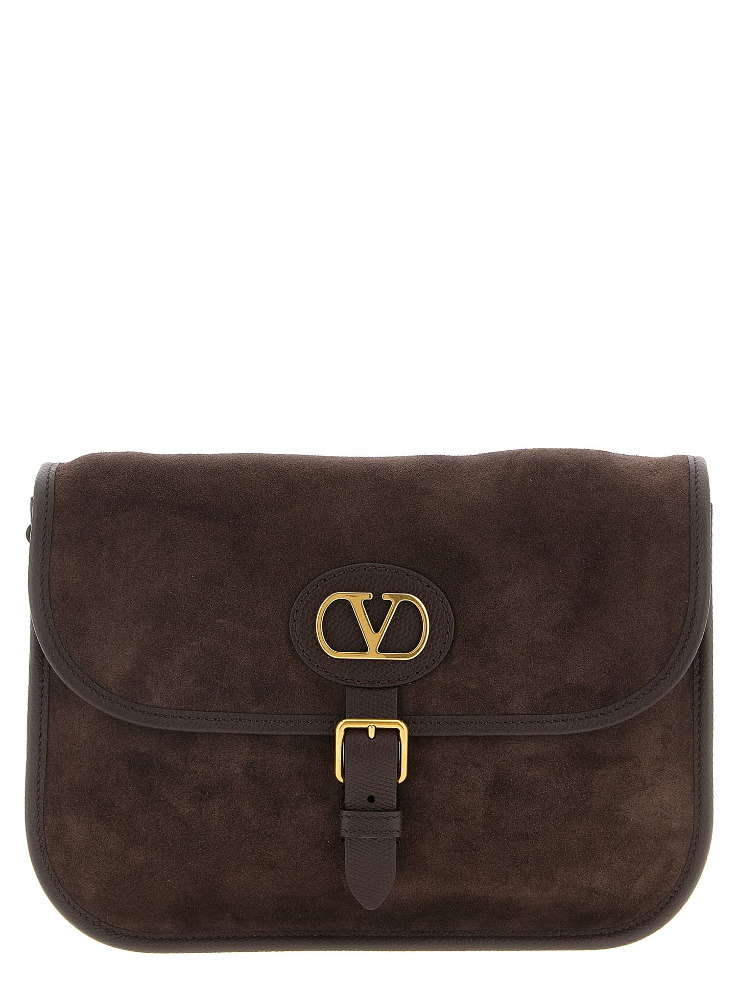 Valentino Garavani Antibes V Logo Suede Leather Crossbody Messenger Bag - Brown Signature