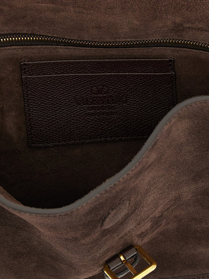 Valentino Garavani Antibes V Logo Suede Leather Crossbody Messenger Bag - Brown Signature