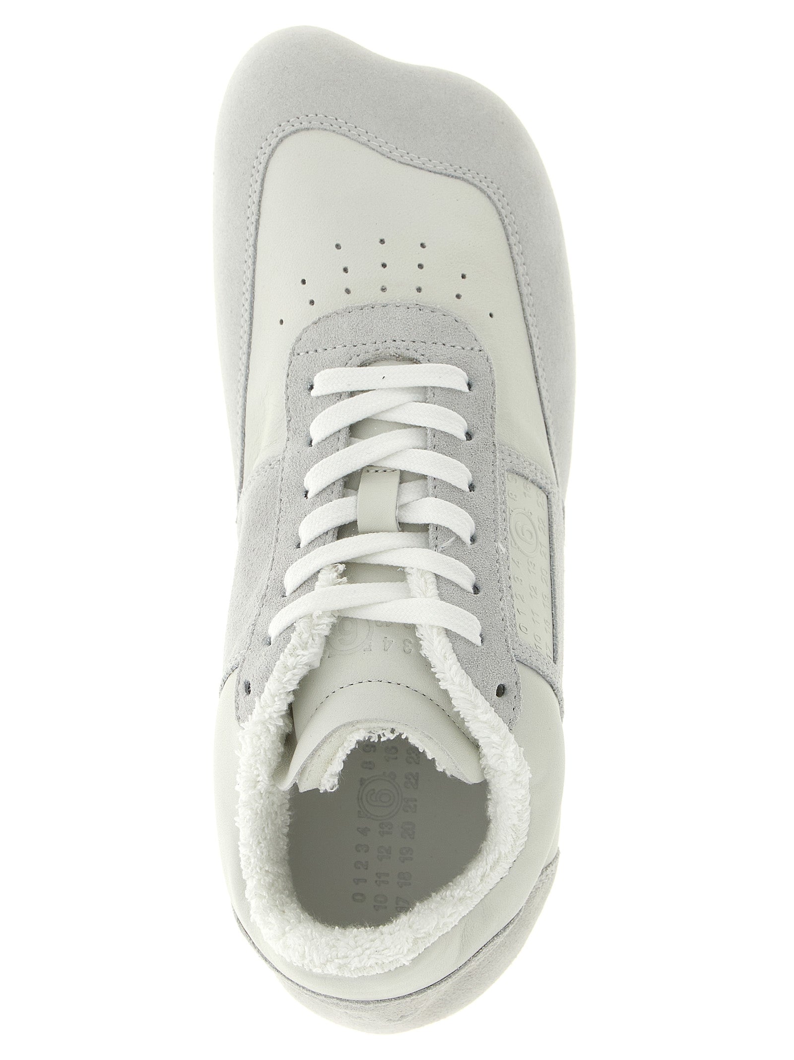 Athletic Sneakers by MM6 Maison Margiela for men in suede calfskin leather white & signature features an timeless silhouette from the Men's Athletic Suede Calfskin Leather Sneakers collection, showcasing a timeless athletic style for a timeless look.