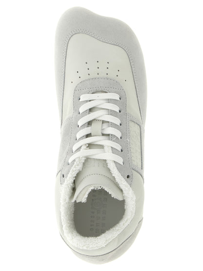 Athletic Sneakers by MM6 Maison Margiela for men in suede calfskin leather white & signature features an timeless silhouette from the Men's Athletic Suede Calfskin Leather Sneakers collection, showcasing a timeless athletic style for a timeless look.