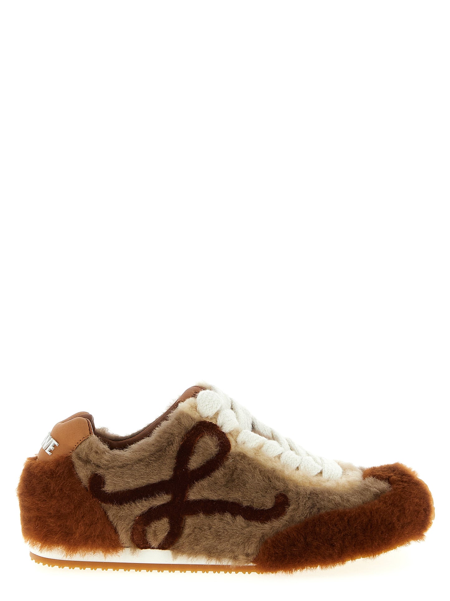 Sneakers by Loewe for women in plush polyester velvet & lamb leather brown features an fashionable silhouette, showcasing the premium Women's Low Top Sock Plush Polyester Velvet & Lamb Leather Sneakers in a fashionable low-top sock style that offers a fashionable finish for refined style.