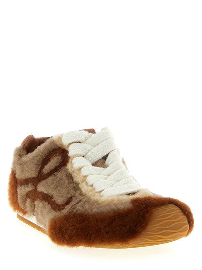 Sneakers by Loewe for women in plush polyester velvet & lamb leather brown features an versatile design from the Women's Low Top Sock Plush Polyester Velvet & Lamb Leather Sneakers collection, highlighting a versatile low-top sock style for a premium, high-fashion look.