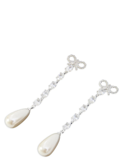 Earrings by Self-Portrait for women in cotton denim copper, pearl & silver presents a curated silhouette, artfully showcasing the curated and refined aesthetic of the Women's Silver Copper & Pearls Earrings.