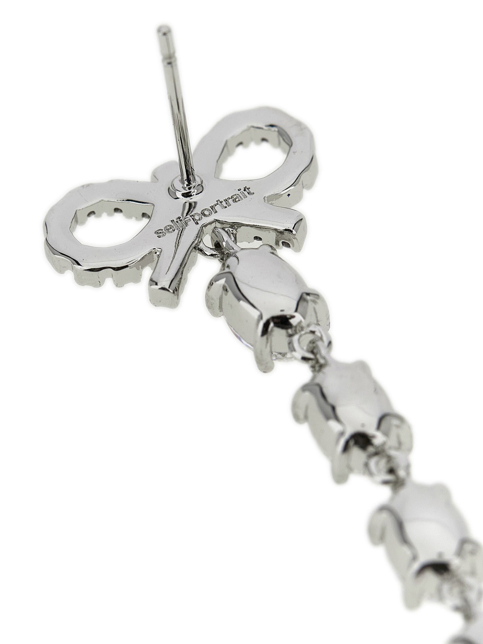 Earrings by Self-Portrait for women in cotton denim copper, pearl & silver presents a resplendent silhouette, artfully capturing the essence of the Women's Silver Copper & Pearls Earrings with a resplendent for a sophisticated look.