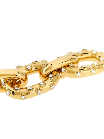 Bracelet by Paco Rabanne for women in cotton denim gold features a architectural silhouette, elegantly showcasing a architectural link woven bracelet design that defines the Women's Link Woven Gold Brass & Crystal Bracelet aesthetic.