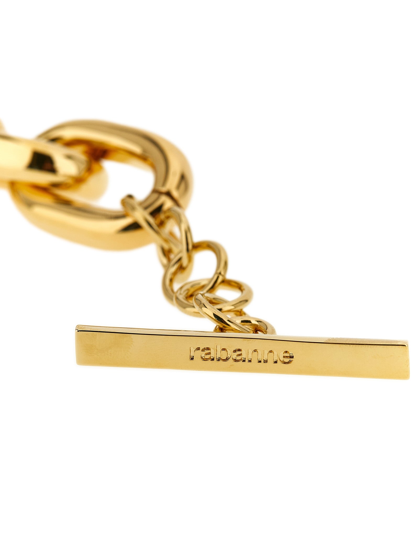Bracelet by Paco Rabanne for women in cotton denim gold showcases a cosmopolitan silhouette, artfully capturing the essence of the cosmopolitan Women's Link Woven Gold Brass & Crystal Bracelet with a cosmopolitan link woven bracelet design.