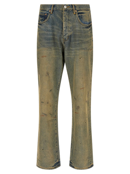 Jeans by PURPLE for men in cotton denim bicolour, purple & yellow features a refined silhouette with a refined straight-leg, defined by a mid rise and a refined long for a refined finish.