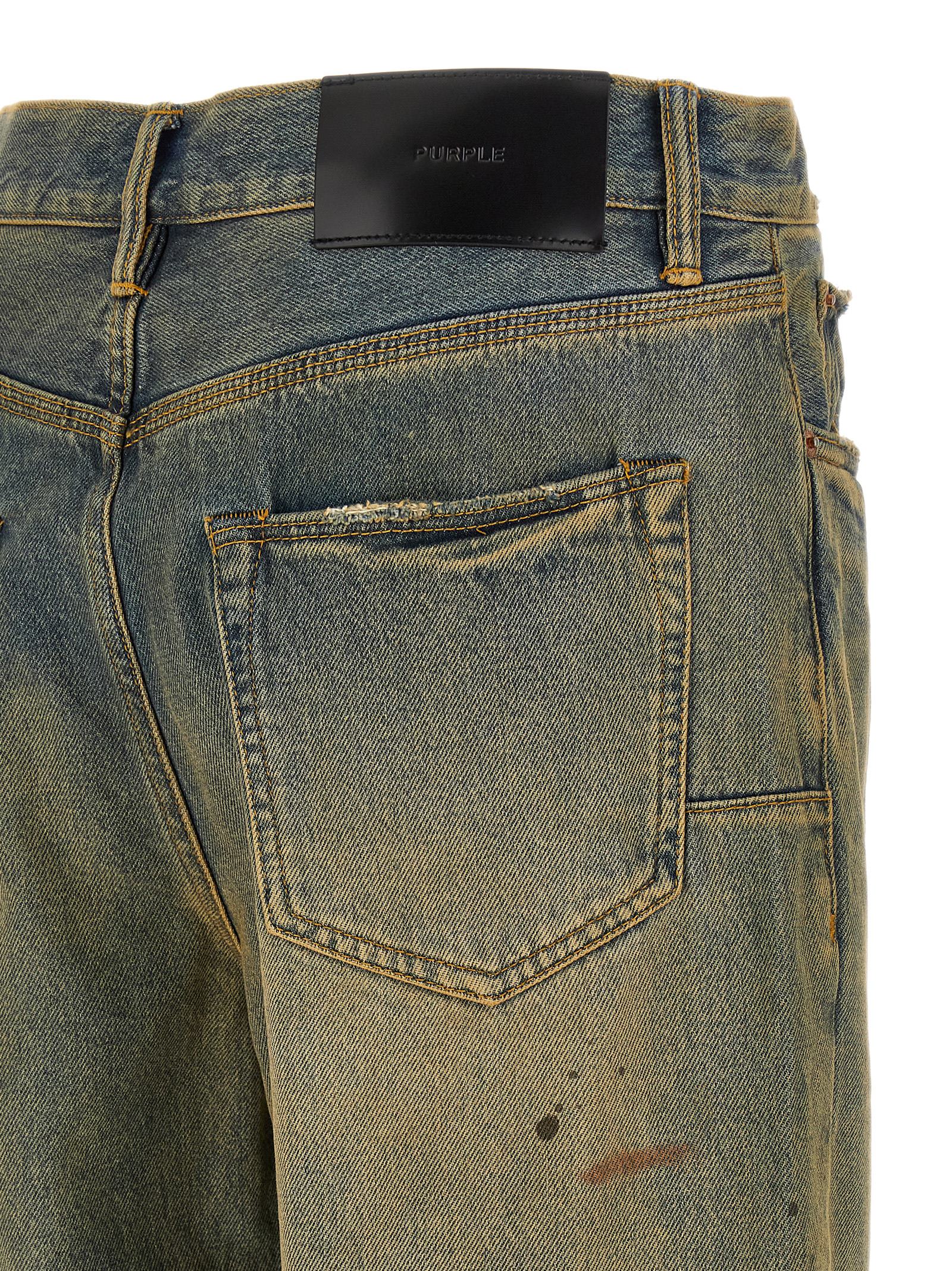 Jeans by PURPLE for men in cotton denim bicolour, purple & yellow features an refined tailoring silhouette, showcasing a premium straight-leg with a mid rise and long cut for a refined tailoring look.