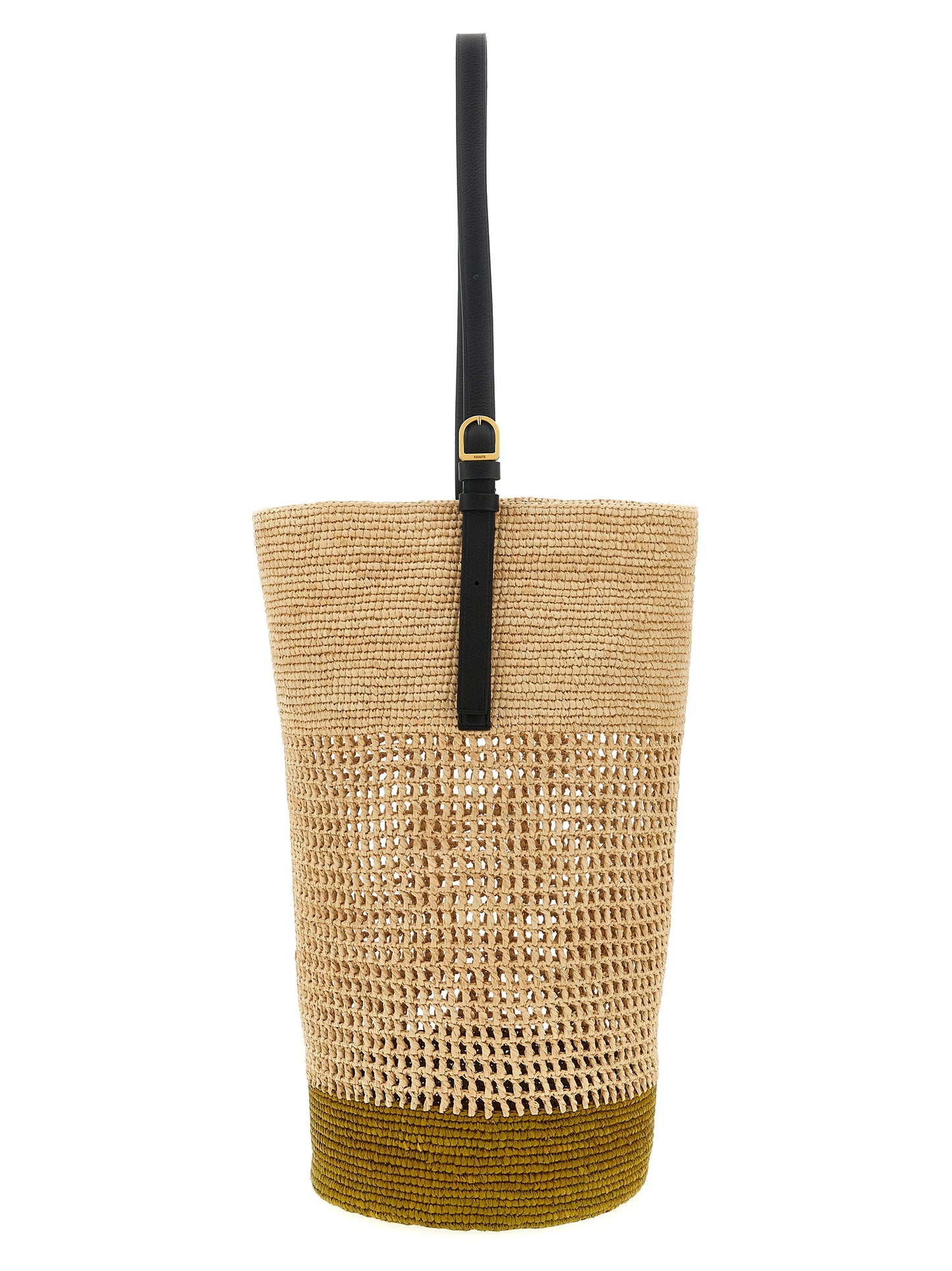 Small Shoulder Bucket Bag by Khaite for women in raffia palm fiber & calfskin beige & natural features a enviable silhouette, showcasing a secure , ample , and enviable shoulder-strap & adjustable-strap for a enviable finish.