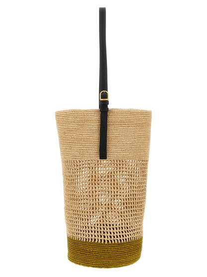 Small Shoulder Bucket Bag by Khaite for women in raffia palm fiber & calfskin beige & natural features a enviable silhouette, showcasing a secure , ample , and enviable shoulder-strap & adjustable-strap for a enviable finish.