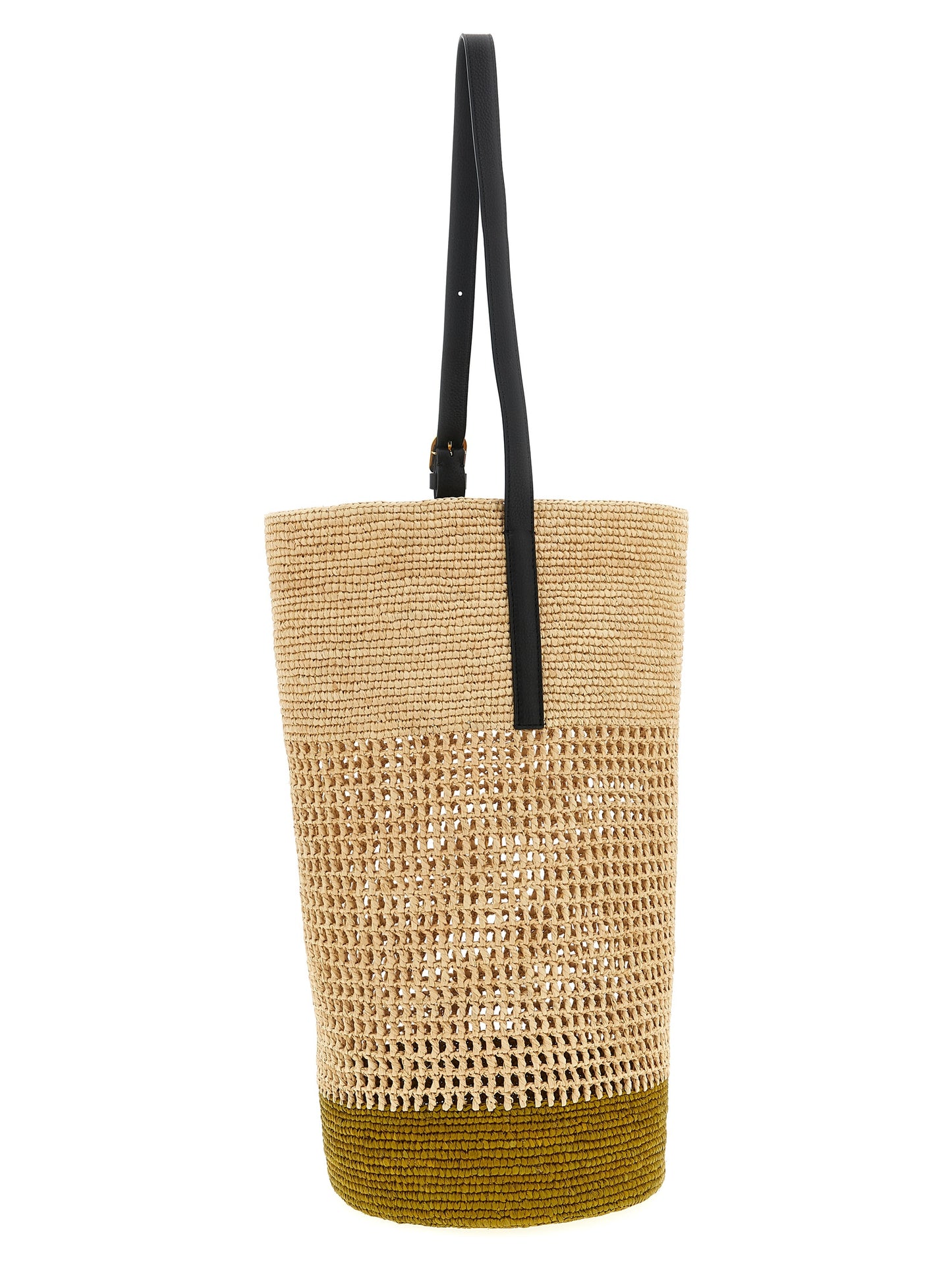 Small Shoulder Bucket Bag by Khaite for women in raffia palm fiber & calfskin beige & natural showcases a enviable silhouette, artfully detailed with a secure , organized , and versatile shoulder-strap & adjustable-strap for a enviable look.