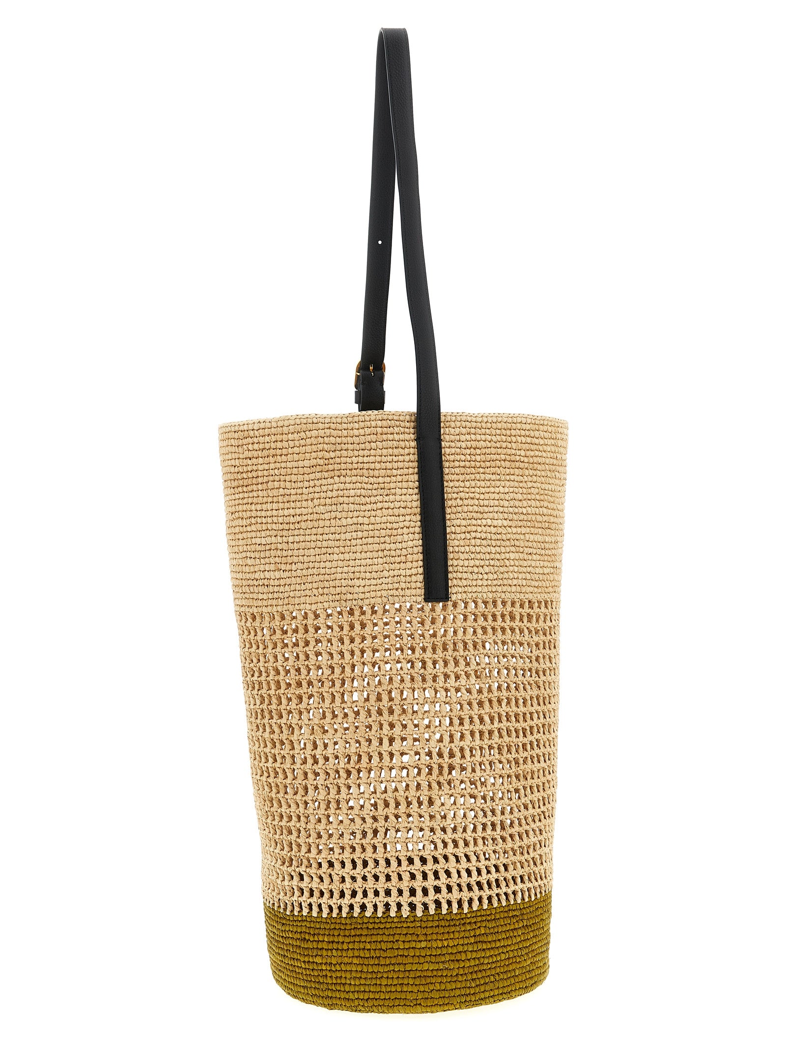 Small Shoulder Bucket Bag by Khaite for women in raffia palm fiber & calfskin beige & natural showcases a enviable silhouette, artfully detailed with a secure , organized , and versatile shoulder-strap & adjustable-strap for a enviable look.