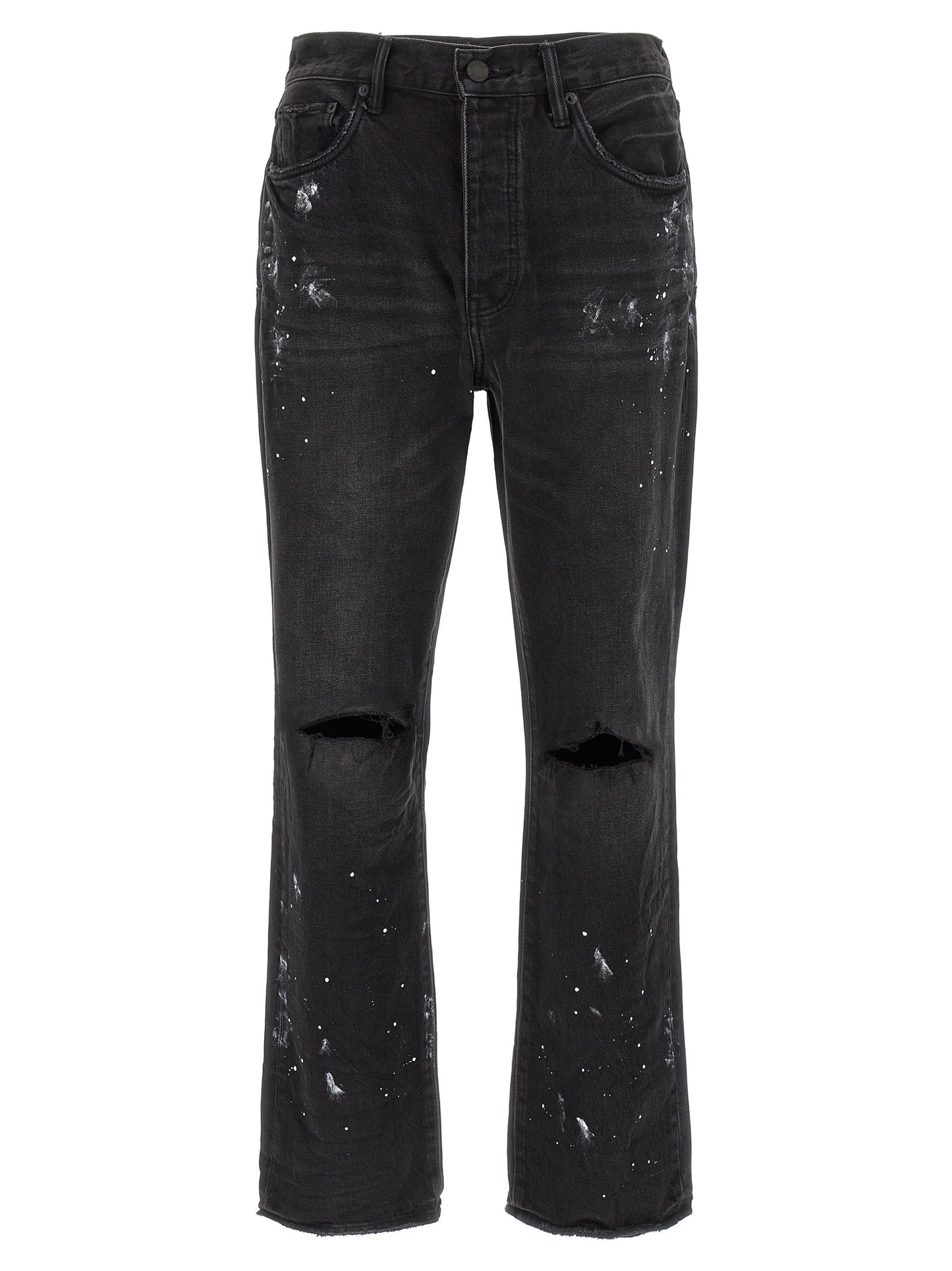 PURPLE Men's Straight Leg Mid Rise Cotton Denim Jeans - Black Purple