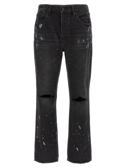 PURPLE Men's Straight Leg Mid Rise Cotton Denim Jeans - Black Purple