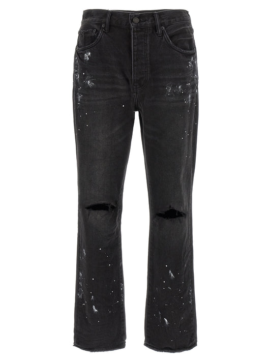PURPLE Men's Straight Leg Mid Rise Cotton Denim Jeans - Black Purple