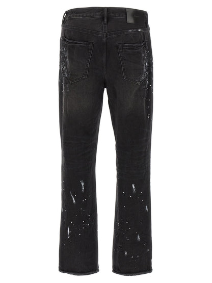 PURPLE Men's Straight Leg Mid Rise Cotton Denim Jeans - Black Purple