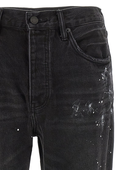 PURPLE Men's Straight Leg Mid Rise Cotton Denim Jeans - Black Purple