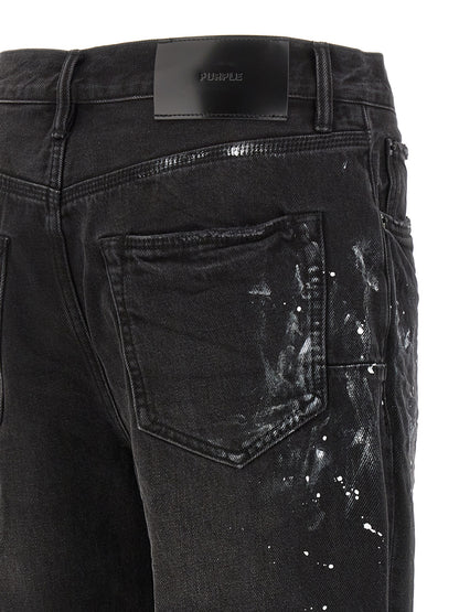 PURPLE Men's Straight Leg Mid Rise Cotton Denim Jeans - Black Purple