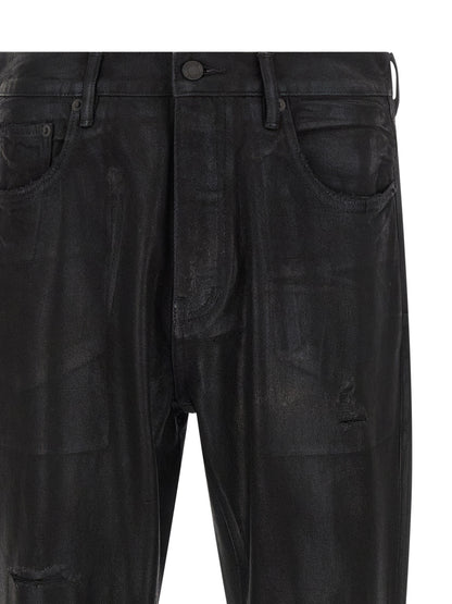 PURPLE Men's Flared Mid Rise Denim Cotton Jeans - Black Purple