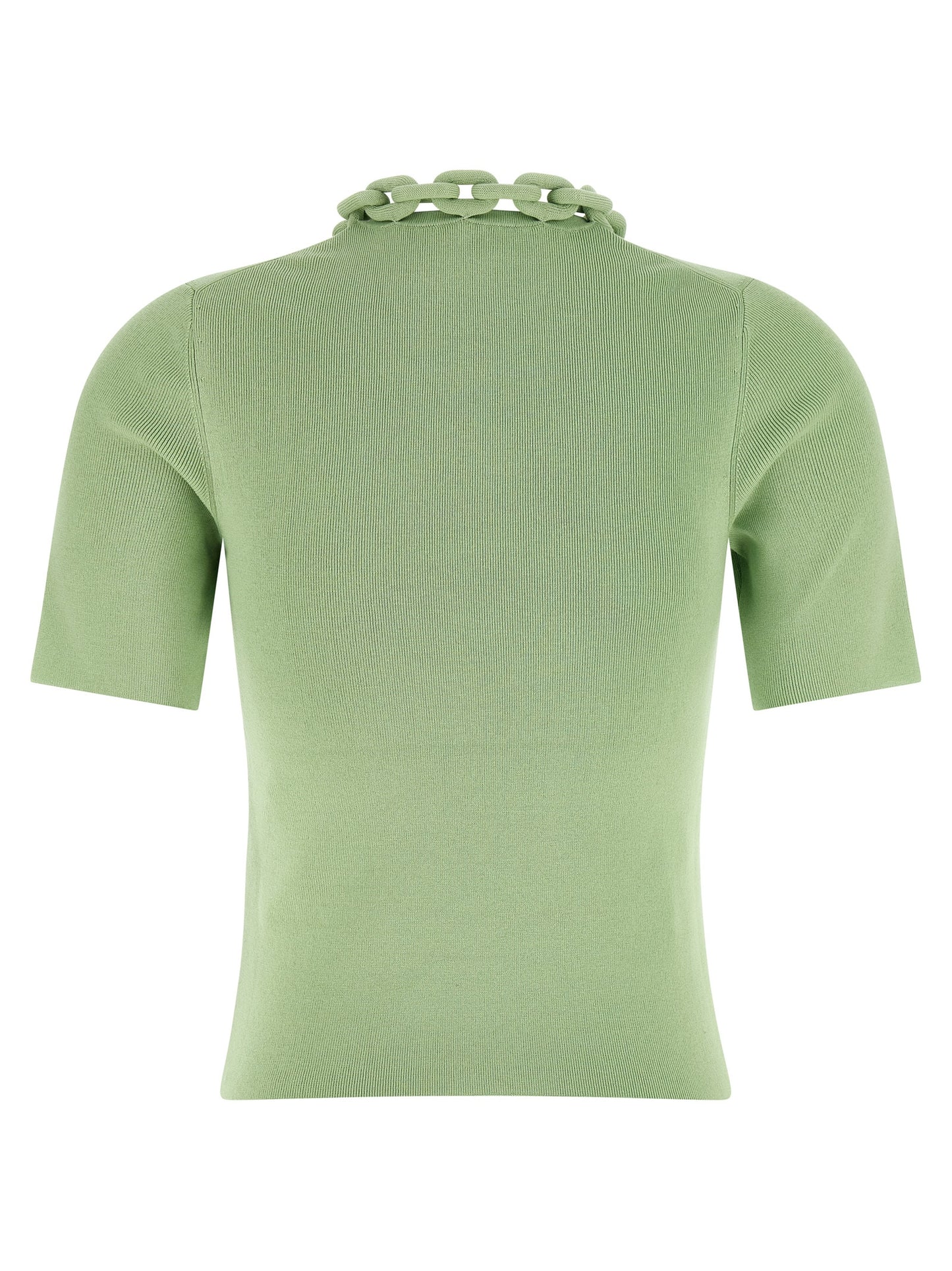 T-Shirt by Paco Rabanne for women in stretch cotton bicolour & green showcases a fashionable silhouette, elegantly detailed with a fashionable and crew neckline for a sophisticated, high-fashion look.