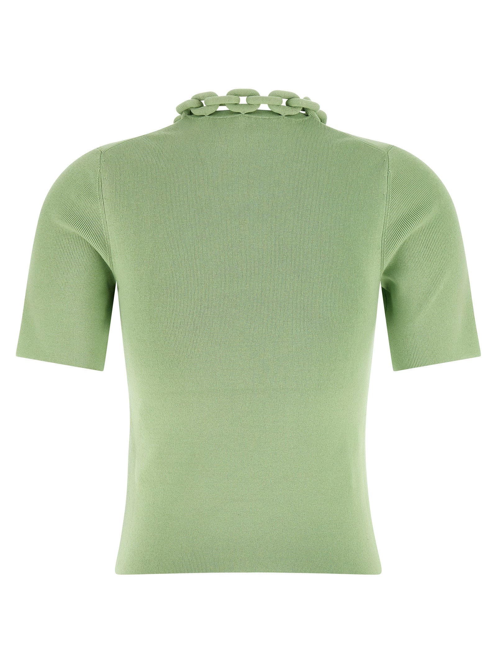 T-Shirt by Paco Rabanne for women in stretch cotton bicolour & green showcases a fashionable silhouette, elegantly detailed with a fashionable and crew neckline for a sophisticated, high-fashion look.