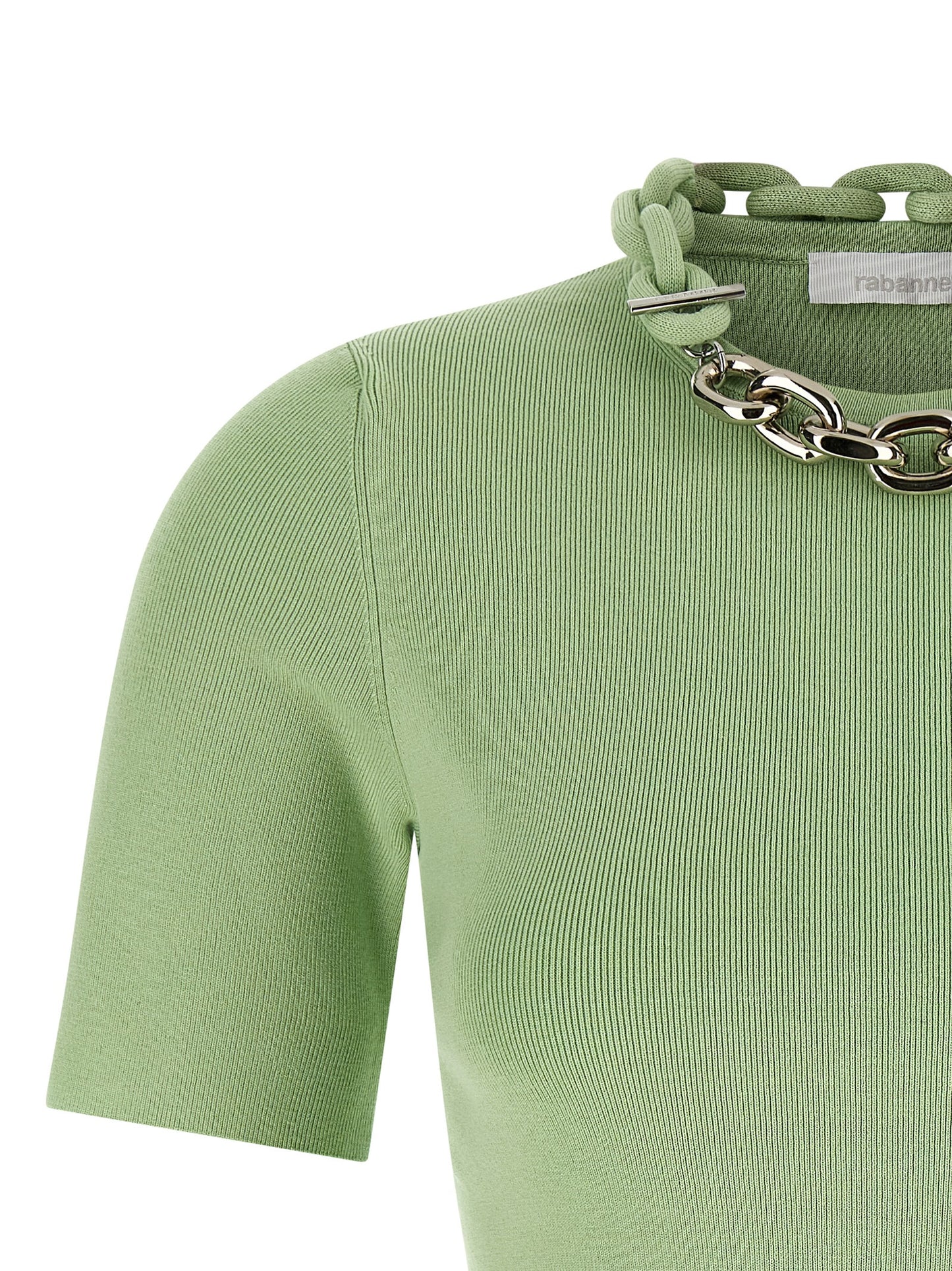 T-Shirt by Paco Rabanne for women in stretch cotton bicolour & green showcases a chic silhouette, artfully detailed with a chic crew neckline and for a chic finish.