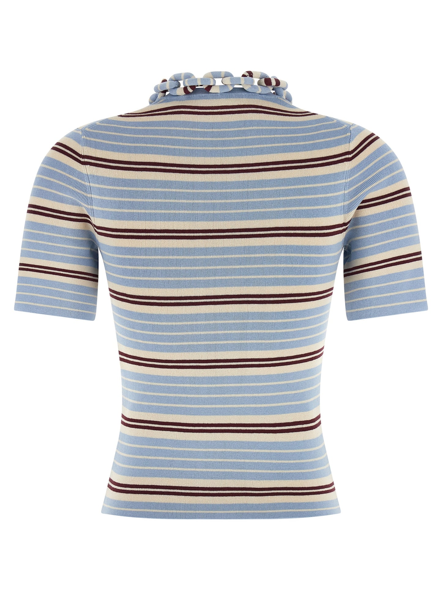 T-Shirt by Paco Rabanne for women in stretch polyester cotton light-blue, patterned & striped showcases a chic silhouette, artfully detailed with a chic and for a chic finish.