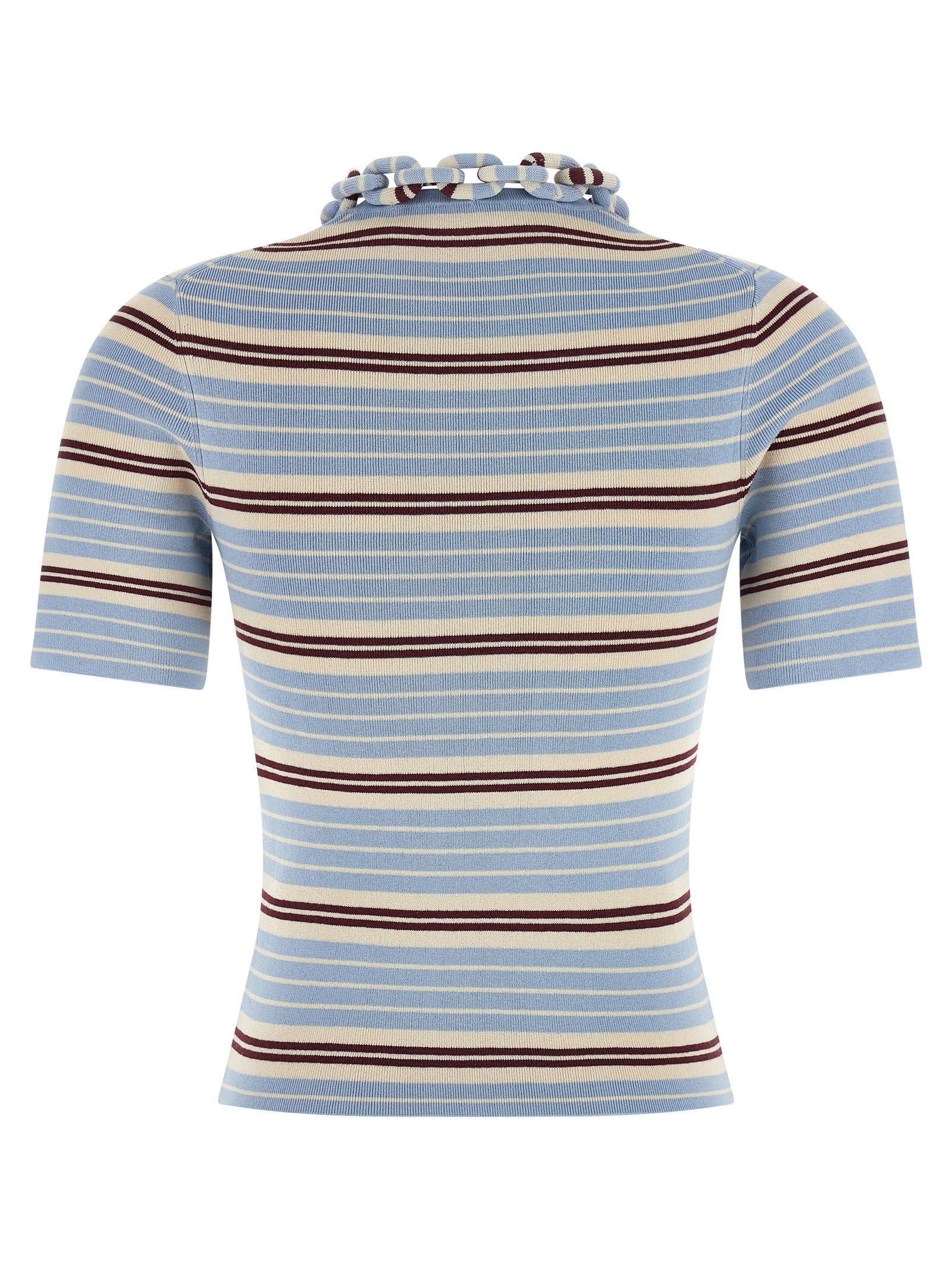 T-Shirt by Paco Rabanne for women in stretch polyester cotton light-blue, patterned & striped showcases a chic silhouette, artfully detailed with a chic and for a chic finish.