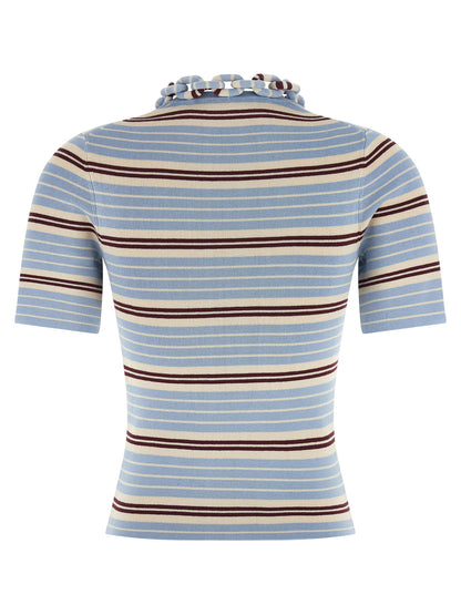 T-Shirt by Paco Rabanne for women in stretch polyester cotton light-blue, patterned & striped showcases a chic silhouette, artfully detailed with a chic and for a chic finish.