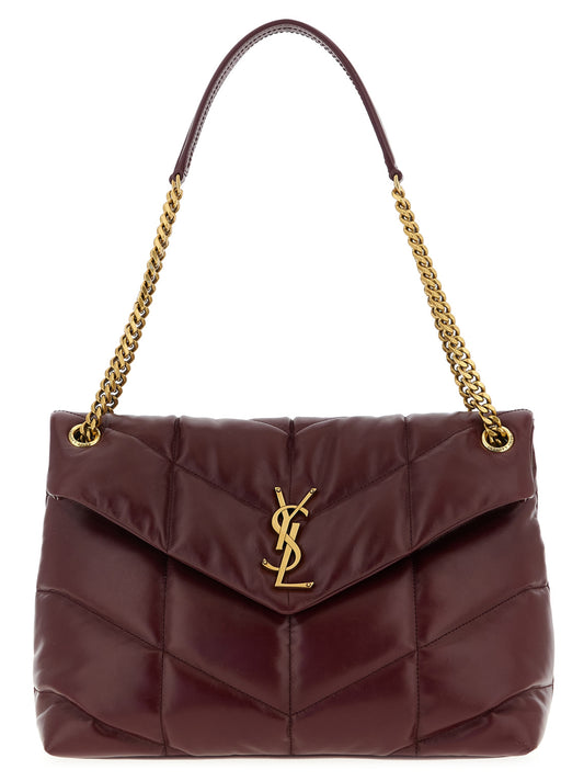 2-in-1 Shoulder & Crossbody East West Tote Bag by Saint Laurent for women in calfskin leather bordeaux features a effortless sophistication silhouette, secured by a flap with ample and versatile crossbody-strap & shoulder-strap for a effortless sophistication finish.