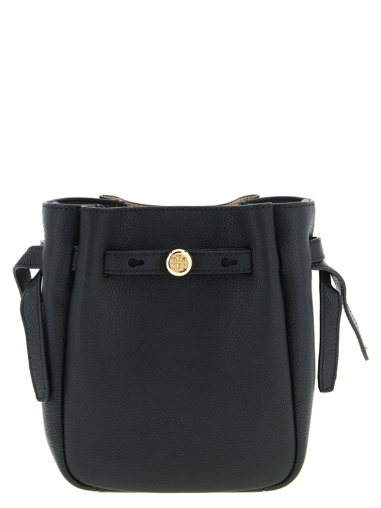 Crossbody Bucket Handbag by Tory Burch for women in suede leather black features an versatile silhouette, showcasing a secure magnetic and versatile with versatile crossbody-strap, shoulder-strap, adjustable-strap, belt-strap & handle for a versatile finish.