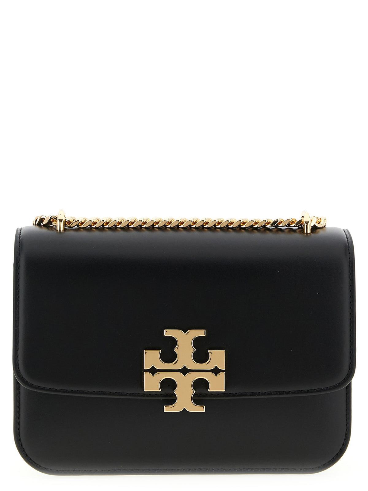 Tory Burch Eleanor Bos Taurus Suede Calfskin Leather 2-in-1 Shoulder & Crossbody Flap Handbag - Black Signature