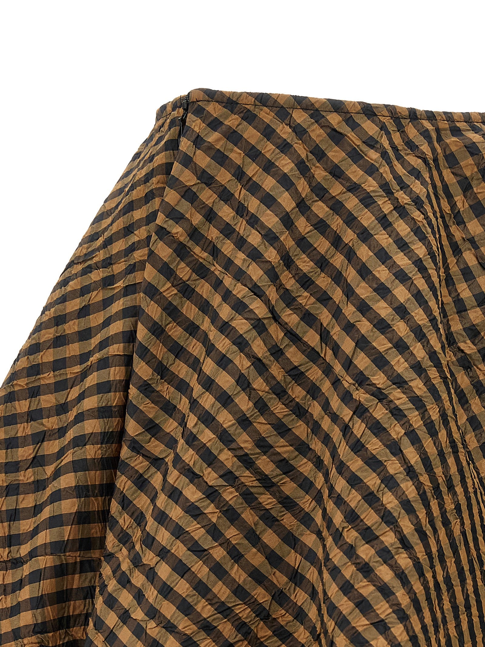 Skirt by Ganni for women in polyester brown & print showcases a sultry silhouette, elegantly defined by its mini long and the sophisticated sultry design of the Women's Polyester Mini Long Skirt.