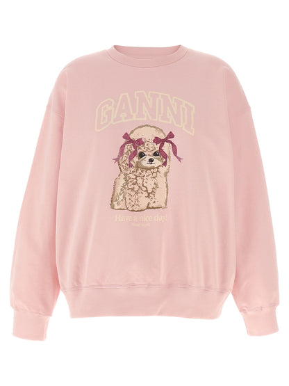Sweatshirt by Ganni for women in organic cotton multicolor, pink & print presents a smart casual silhouette, featuring a smart casual crew neckline and long-sleeve for a sophisticated look.