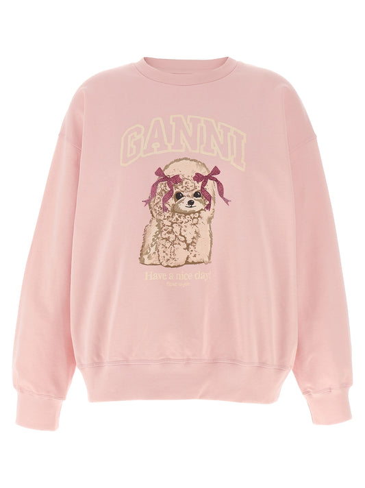 Sweatshirt by Ganni for women in organic cotton multicolor, pink & print presents a smart casual silhouette, featuring a smart casual crew neckline and long-sleeve for a sophisticated look.