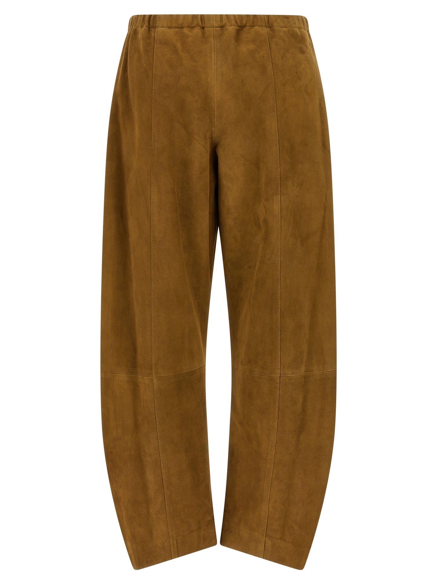 Pants by Khaite for women in suede lamb leather brown showcases a unrivaled comfort silhouette, featuring a wide cut and long with a for a unrivaled comfort and refined aesthetic.