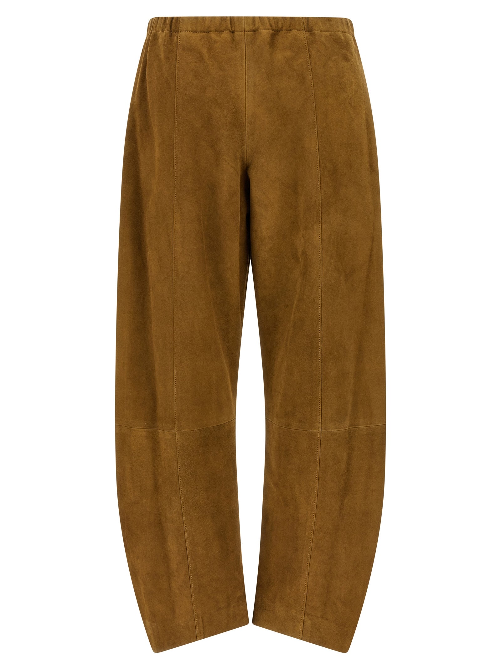 Pants by Khaite for women in suede lamb leather brown showcases a unrivaled comfort silhouette, featuring a wide cut and long with a for a unrivaled comfort and refined aesthetic.