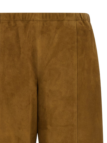 Pants by Khaite for women in suede lamb leather brown features an on trend silhouette with a and wide cut in an elegant long for a sophisticated look.