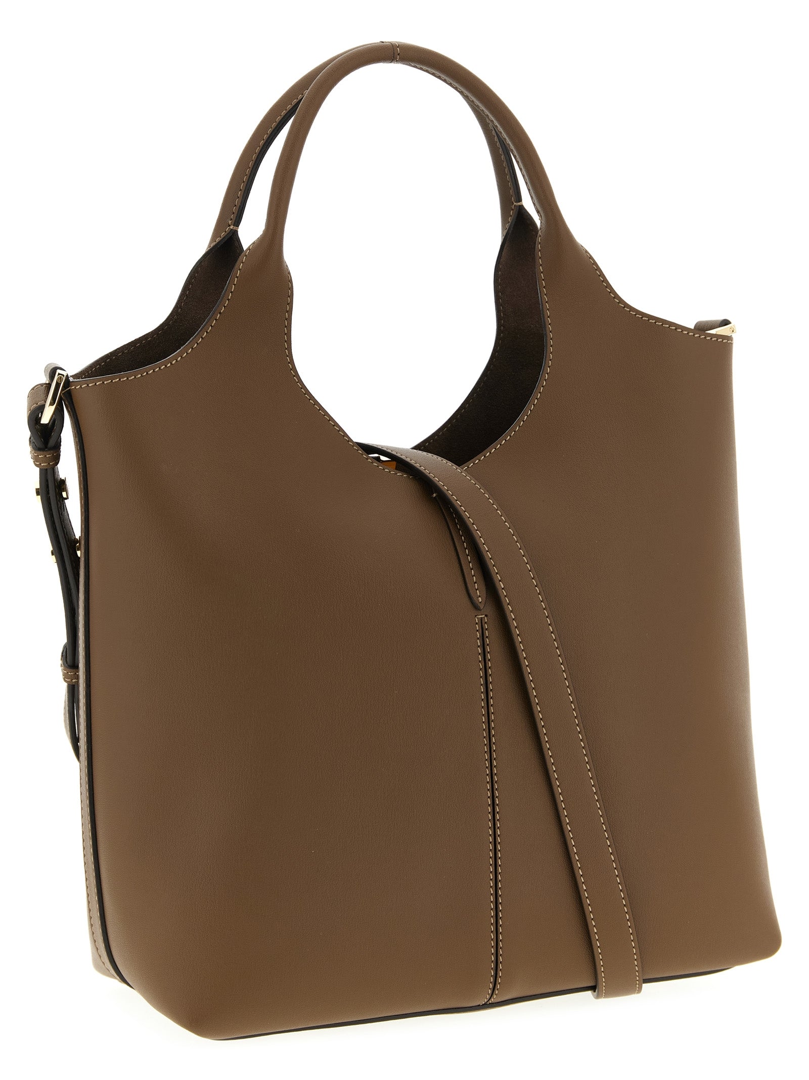 Small Handbag by Tod's for women in bos taurus calf suede leather brown features a refined silhouette, showcasing a secure snap & hook, organized , and versatile shoulder-strap, adjustable-strap & handle for a refined finish.