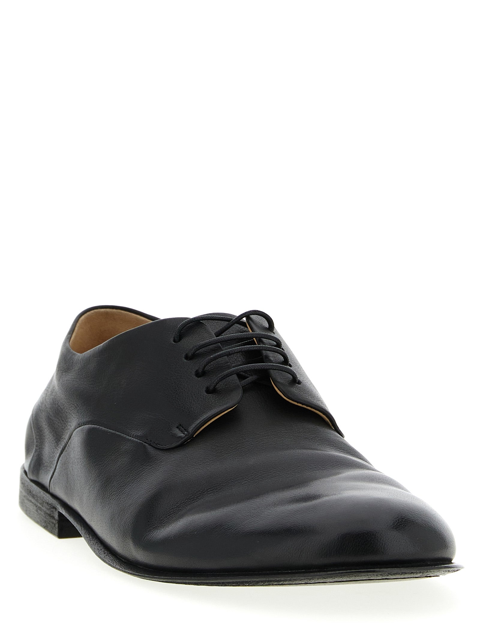 Derby Lace-Up Shoes by Marsell for men in calfskin leather black showcases a resplendent Men's Calfskin Leather Derby Lace-Up Shoes aesthetic, defined by its resplendent and elegant .