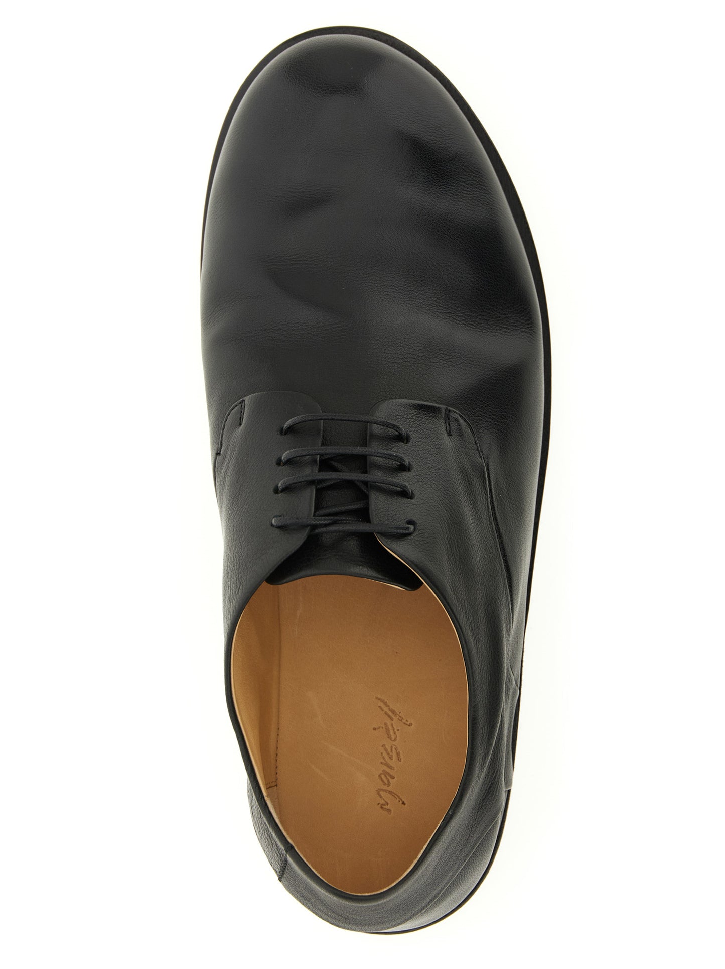 Derby Lace-Up Shoes by Marsell for men in calfskin leather black showcases a resplendent Men's Calfskin Leather Derby Lace-Up Shoes aesthetic, defined by its resplendent and elegant .