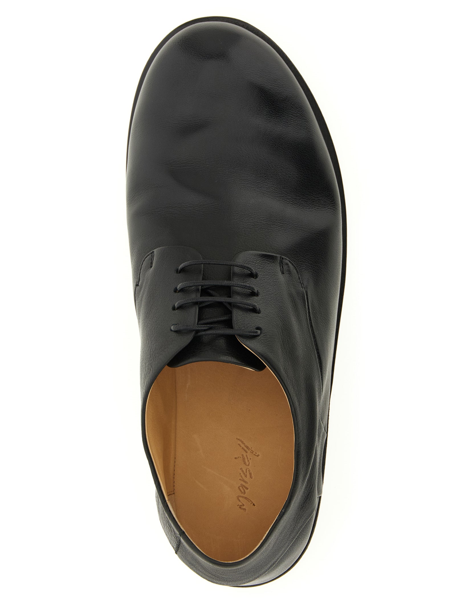 Derby Lace-Up Shoes by Marsell for men in calfskin leather black showcases a resplendent Men's Calfskin Leather Derby Lace-Up Shoes aesthetic, defined by its resplendent and elegant .