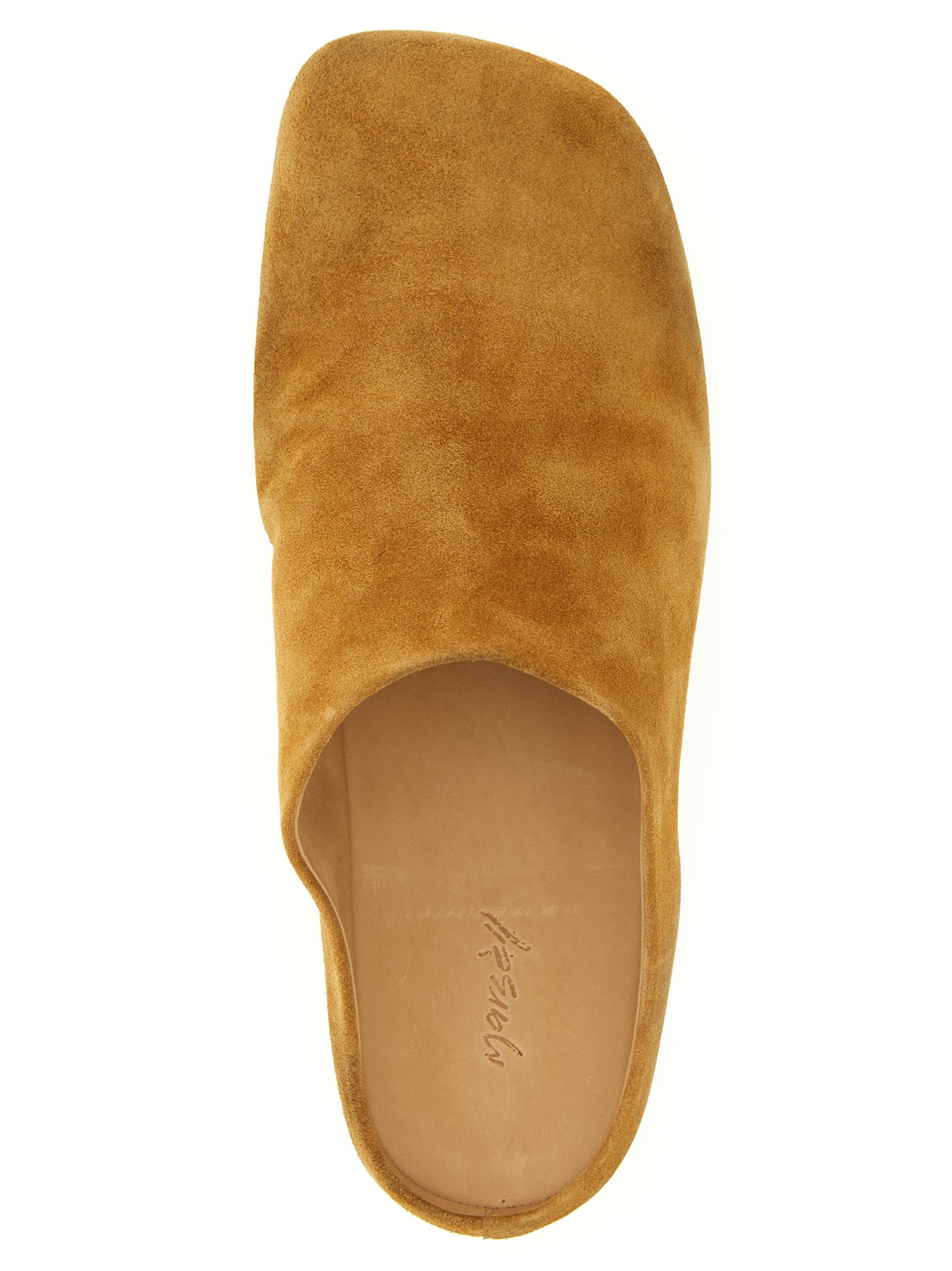 Clogs Flat Shoes by Marsell for men in suede calfskin leather brown features an statuesque silhouette from the Men's Suede Calfskin Leather Clogs Flat Shoes collection, showcasing a and a statuesque square toe style for a statuesque look.